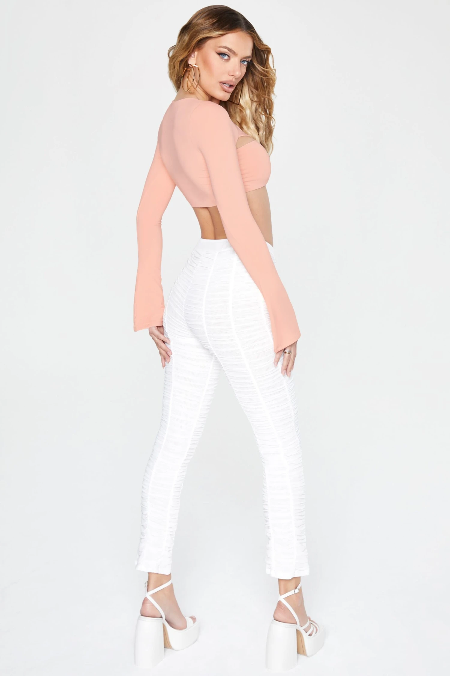Long Sleeve Twist Front Crop Top In Blush 4 Long Sleeve Twist Front Crop Top In Blush - Image 2