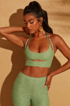 Double Layered Cut Out Crop Top In Green 27 Double Layered Cut Out Crop Top In Green -Glam Dress Store 5113 5095 5 Cream Double Layered Crop Top Lace Up Back Trousers 28f0c711 2539 48ea 8e77 472822e289b0