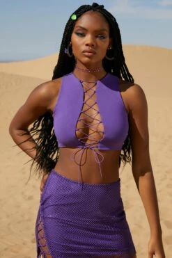 Lace Up Crop Top In Purple -Glam Dress Store 5125 1 Up Town Purple Lace Up Crop Topcopy