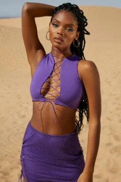 Lace Up Crop Top In Purple -Glam Dress Store 5125 2 Up Town Purple Lace Up Crop Topcopy