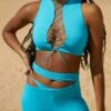 Lace Up Crop Top In Aqua 2 Lace Up Crop Top In Aqua -Glam Dress Store 5125 5132 7 Uptown Valerie Aqua Cut Out Aysmmetic Flares Lace Up Crop Top