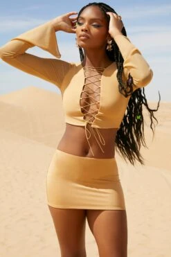 Low Rise Micro Mini Skirt In Beige -Glam Dress Store 5126 5320 3 Riverside Beige Lace Up Long Sleeve Crop Top Low Rise Mini Skirt 9860e4ee 06c2 4961 bbdf bfce29284474