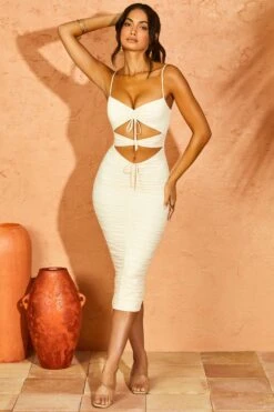 Cut Out Midi Dress In Ivory