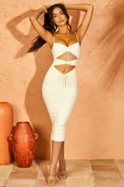Cut Out Midi Dress In Ivory -Glam Dress Store 5141 2 Callisto Ivory Cut Out Midaxi Dress