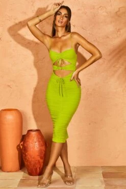Cut Out Midi Dress In Green