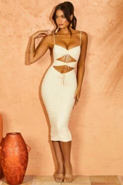 Cut Out Midi Dress In Ivory -Glam Dress Store 5141 4 Callisto Ivory Cut Out Midaxi Dress