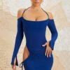 Cut Out Hip Mini Dress In Navy -Glam Dress Store 5173 3 Liana Navy Long Sleeve Cut Out Cowl Neck Mini Dress