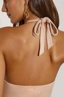 High Split Halter Neck Maxi Dress In Blush -Glam Dress Store 5246 8 Mei Blush High Split Maxi Dress