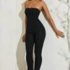 Strapless Flared Hem Jumpsuit In Black 1 Strapless Flared Hem Jumpsuit In Black -Glam Dress Store 5247 8 Jamila Black Strapless Cut Out Flare Jumpsuit