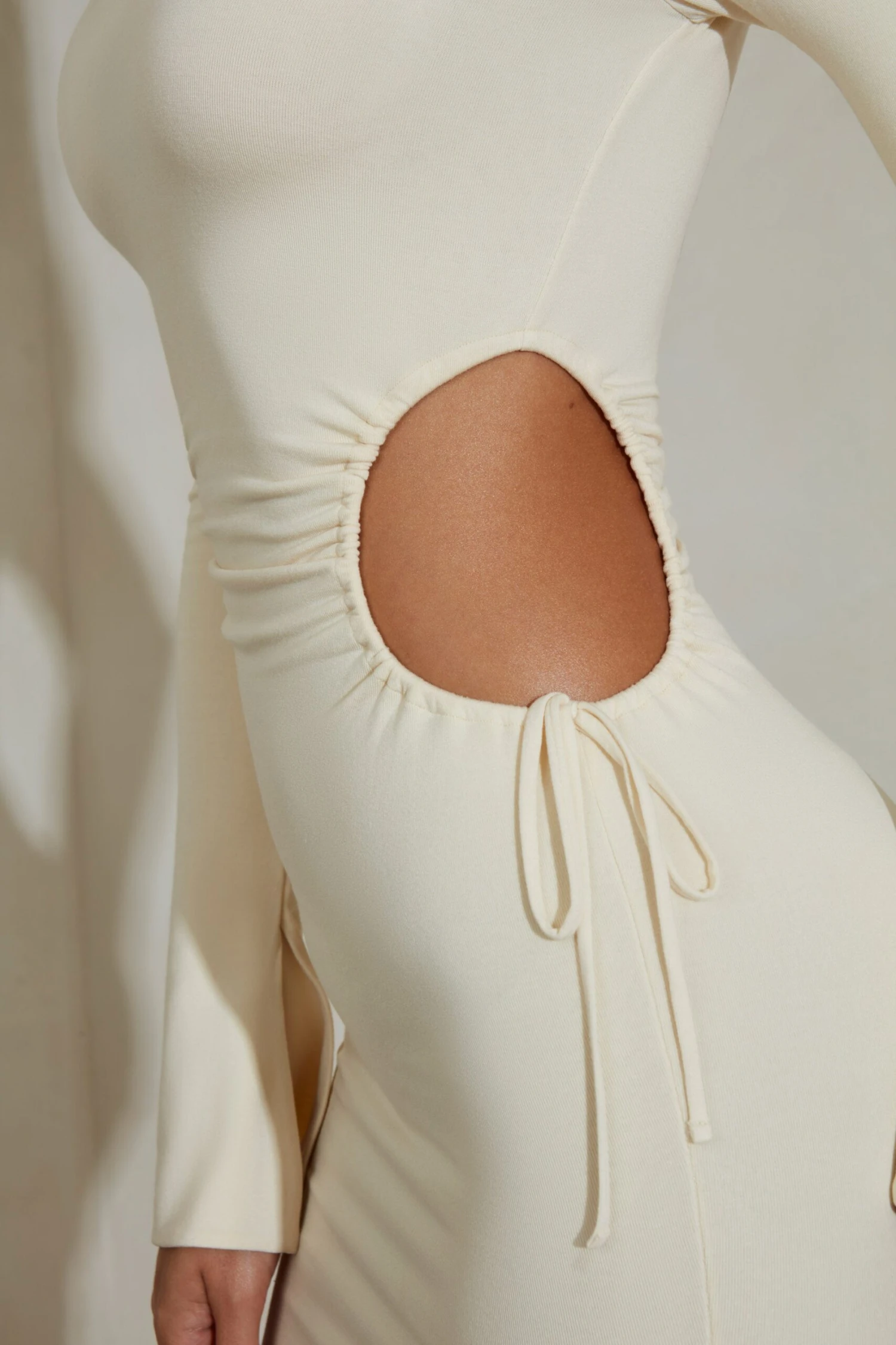 Ruched Cut Out Sides Long Sleeve Mini Dress In Ivory 6 Ruched Cut Out Sides Long Sleeve Mini Dress In Ivory - Image 4