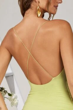 Scoop Neck Mini Dress In Green -Glam Dress Store 5287 8 Melora Green Scoop Kneck Ruched Mini Dress