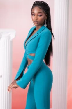 Cropped Blazer In Teal -Glam Dress Store 5303 5315 10 meraki teal wrap