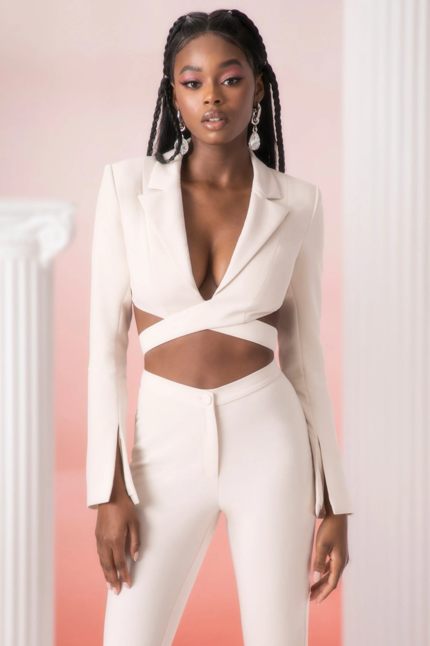 Cropped Blazer In Stone 5 Cropped Blazer In Stone - Image 3