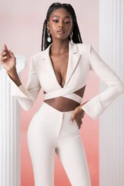 Cropped Blazer In Stone