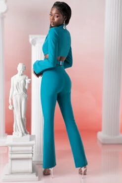 Flare Trousers In Teal -Glam Dress Store 5303 5315 6 meraki teal wrap detail cropped 1