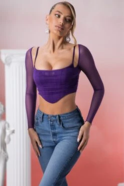 Long Sleeve Crop Top In Violet -Glam Dress Store 5306 7 eros violet long sleeve corset top
