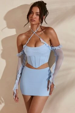 Micro Mini Skirt In Light Blue -Glam Dress Store 5311 5985 1 Noemi Kesara Light Blue Frill Detail Cowl Neck Corset Top Split Micro Mini Set 5855b80d 6470 4d25 94a4 a9ff14d9692c