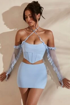 Micro Mini Skirt In Light Blue -Glam Dress Store 5311 5985 2 Noemi Kesara Light Blue Frill Detail Cowl Neck Corset Top Split Micro Mini Set 841a5e95 91fc 4783 b419 631b657f4375
