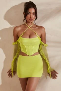 Long Sleeve Cowl Neck Corset Crop Top In Lime -Glam Dress Store 5311 5985 3 Noemi Kesara Lime Frill Detail Cowl Neck Corset Top Split Micro Mini Setcopy b7b4b337 487d 4c37 80da d63623416a3f