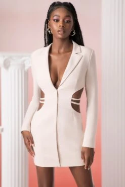 Blazer Mini Dress In Stone -Glam Dress Store 5312 5 kardia sand waist belt detail blazer dress 1