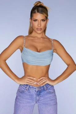 Embellished Strap Crop Top In Blue