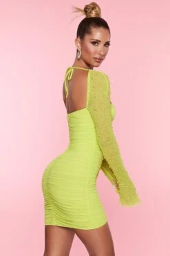 Embellished Long Sleeve Mini Dress In Lime 11 Embellished Long Sleeve Mini Dress In Lime -Glam Dress Store 5318 6 St Germain Lime Embellished Long Sleeve Mini Dress