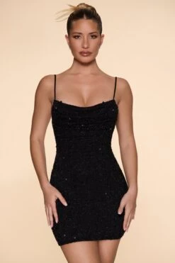 Embellished Cowl Neck Mini Dress In Black 15 Embellished Cowl Neck Mini Dress In Black -Glam Dress Store 5322 1 Seychelles Black Scoop Neck Mini Dress