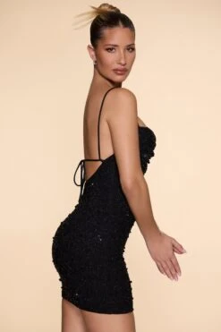 Embellished Cowl Neck Mini Dress In Black 11 Embellished Cowl Neck Mini Dress In Black -Glam Dress Store 5322 5 Seychelles Black Scoop Neck Mini Dress