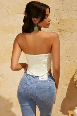 Ruched Corset In White -Glam Dress Store 5351 6 Melosa White Ruched Waist Corset