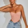 Mesh Overlay Corset Top In Blush 1 Mesh Overlay Corset Top In Blush -Glam Dress Store 5385 2 First Impression Blush Overlay Corset Top