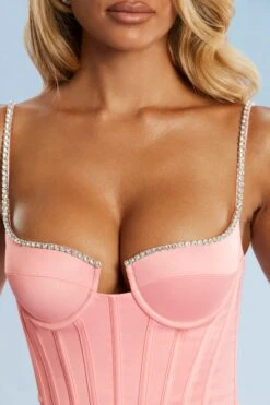 Corset Mini Dress In Blush -Glam Dress Store 5386 4 Blush Embellished Trim Corset Mini Dress