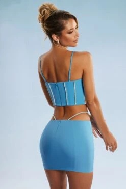 Glam Dress Store -Glam Dress Store 5388 5384 10 Blue Embellished Cut Straps Mini Skirt Corset Top 13dbd476 dd7f 4295 90b4 4099cfb02223