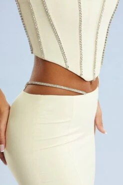Embellished Corset Crop Top In Ivory -Glam Dress Store 5388 5384 11 Ivory Embellished Cut Straps Mini Skirt Corset Top