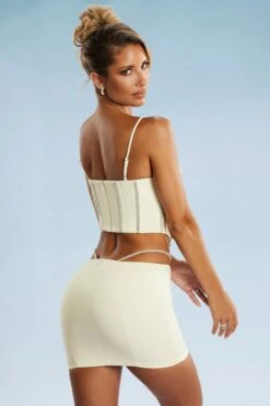 Embellished Corset Crop Top In Ivory -Glam Dress Store 5388 5384 13 Ivory Embellished Cut Straps Mini Skirt Corset Top