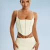 Embellished Corset Crop Top In Ivory -Glam Dress Store 5388 5384 1 Ivory Embellished Cut Straps Mini Skirt Corset Top