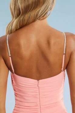 Cowl Neck Cut Out Mini Dress In Blush 20 Cowl Neck Cut Out Mini Dress In Blush -Glam Dress Store 5390 8 Blush Embellished Trim Drape Mini Dress