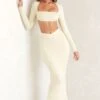Flared Hem Maxi Skirt In Ivory -Glam Dress Store 5418 5434 5 Ivory Long sleeve Caged Back Scoop Front Crop Top V Waist Maxi Skirt With Flared Hemcopy 9210d355 4c81 49b8 8c7e b1d945e39501
