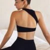 Racer Front Open Back Crop Top In Black 1 Racer Front Open Back Crop Top In Black -Glam Dress Store 5449 7 Itzal Black Open Back Bodysuit
