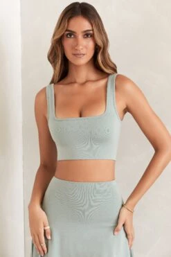 Scoop Neck Crop Top In Sage 12 Scoop Neck Crop Top In Sage -Glam Dress Store 5453 5455 8 Jora Sage Scoop Midi Top Laela Asymmetric Hem Mini Dress