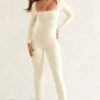 Long Sleeve Square Neck Jumpsuit In Ivory 1 Long Sleeve Square Neck Jumpsuit In Ivory -Glam Dress Store 5457 1 Jett Ivory Square Neckline Jumpsuit