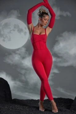 Square Neckline Jumpsuit With Gloves In Red -Glam Dress Store 5463 6353 2 Lillith Red Square Neckline Jumpsuit with Gloves Corset Belt 34e313dc c85d 426c 92ec c988ad6d45a0