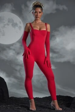 Square Neckline Jumpsuit With Gloves In Red -Glam Dress Store 5463 6353 9 Lillith Red Square Neckline Jumpsuit with Gloves Corset Belt 665a4e06 667e 4f4b b126 4d5773146990