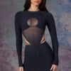 Long Sleeve Cut Out Mini Dress In Midnight Black -Glam Dress Store 5470 2 Briar Black Cut Out Mini With Full Length Sleeves