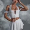 Lace Up Halter Neck Crop Top In White 1 Lace Up Halter Neck Crop Top In White -Glam Dress Store 5475 5477 5 Lyra Hex White Lace Detail Crop Top Hankey Mini Skirt