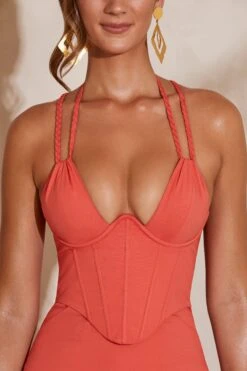 Plunge Corset Mini Dress In Rust 12 Plunge Corset Mini Dress In Rust -Glam Dress Store 5508 6 Cyra Rust Plunge Corset Mini Dress