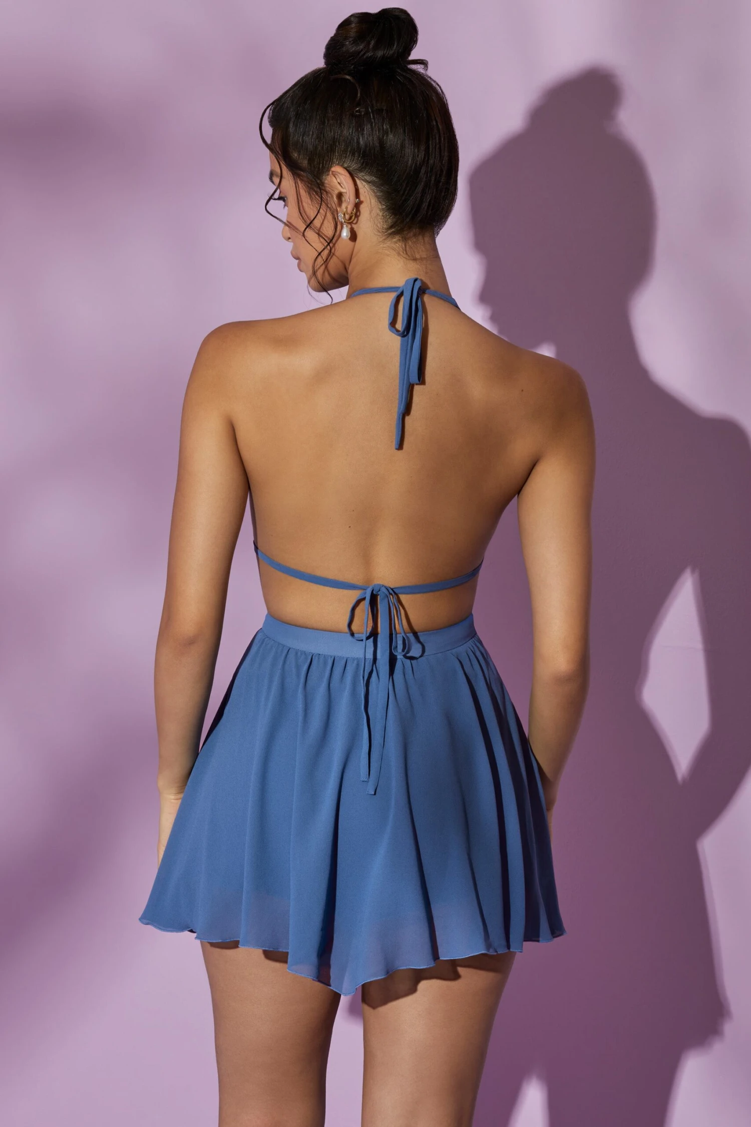 Halter Neck Backless Mini Dress In Navy 4 Halter Neck Backless Mini Dress In Navy - Image 2