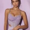 Cowl Neck Corset Crop Top In Lilac