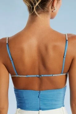 Cut Out Ruched Bodysuit In Blue 17 Cut Out Ruched Bodysuit In Blue -Glam Dress Store 5574 7 Leda Blue Cut Out Cup Ruched Body Suit