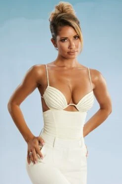 Cut Out Ruched Bodysuit In Ivory -Glam Dress Store 5574 9 Leda Ivory Cut Out Cup Ruched Body Suit b8d7f513 151e 4c94 856c 73b257005133