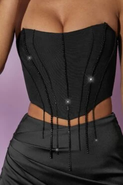 Embellished Corset Top In Black 12 Embellished Corset Top In Black -Glam Dress Store 5575 5398 1 Black Esmerelda Crystal Trim Corset Pia Skirt 2